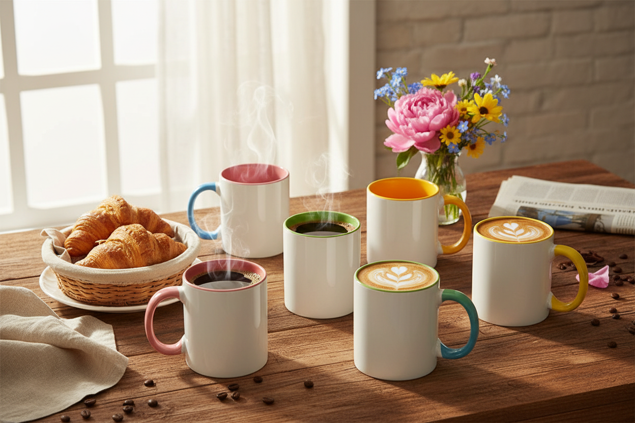 Colorful Sublimation Mugs - Breakfast Scene