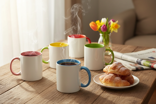 Colorful Sublimation Mugs - Morning Coffee Scene